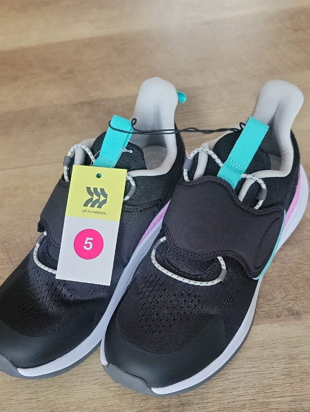 all in motion Black Athletic Slip-On Sneakers with Teal and Pink Accents